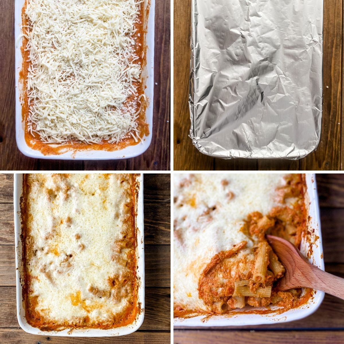 another collage showing the finishing steps to making gluten free ziti