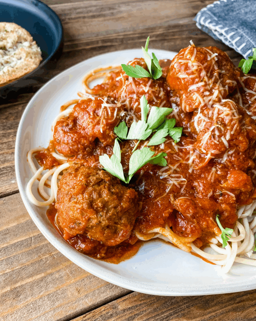 gf meatballs with pasta and sauce
