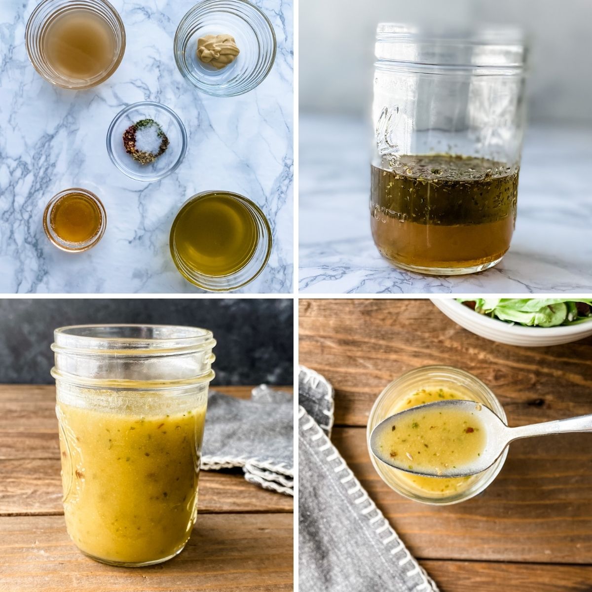 step by step collage showing how to make gluten-free Italian dressing.
