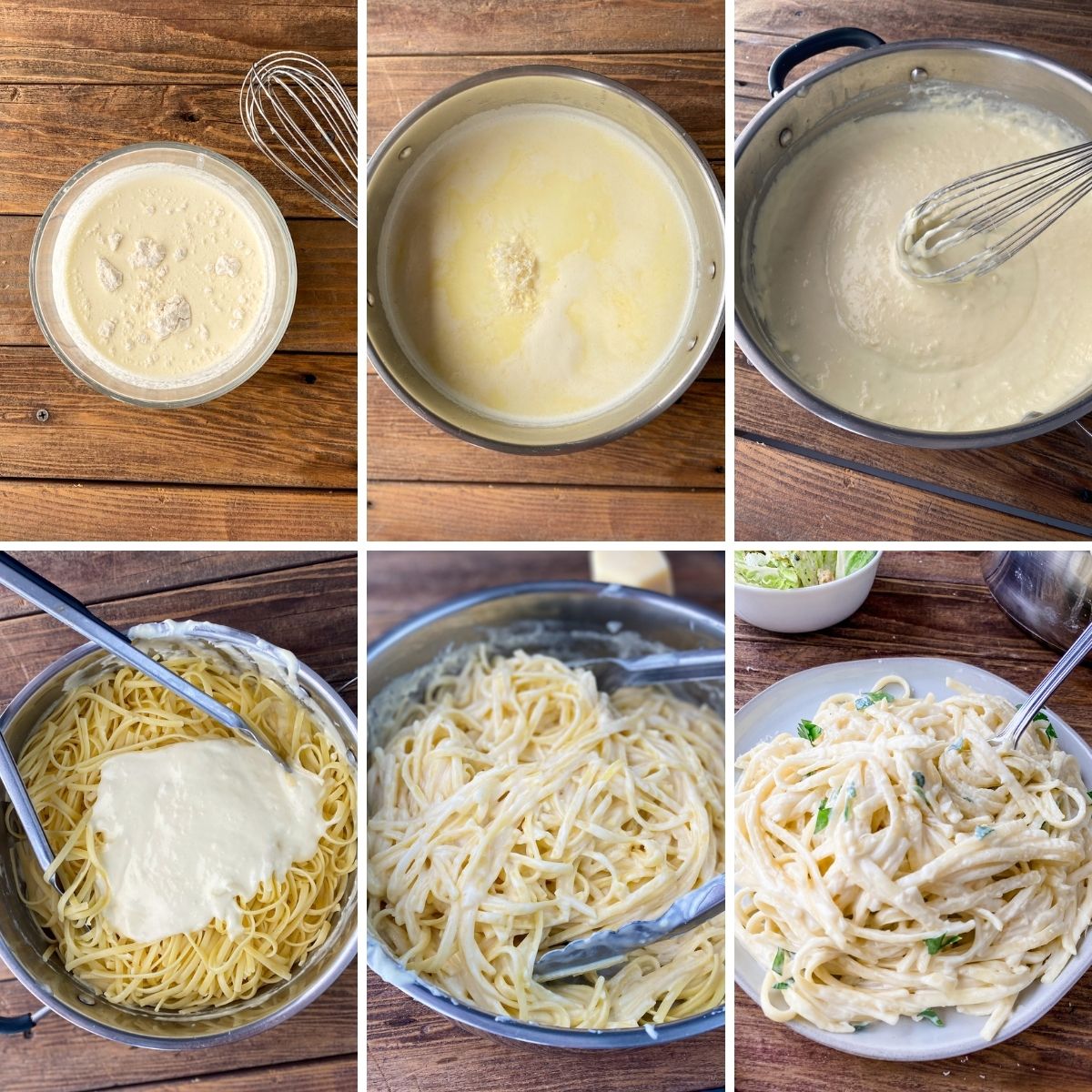 final step collage showing how to make Alfredo sauce that's gluten free.