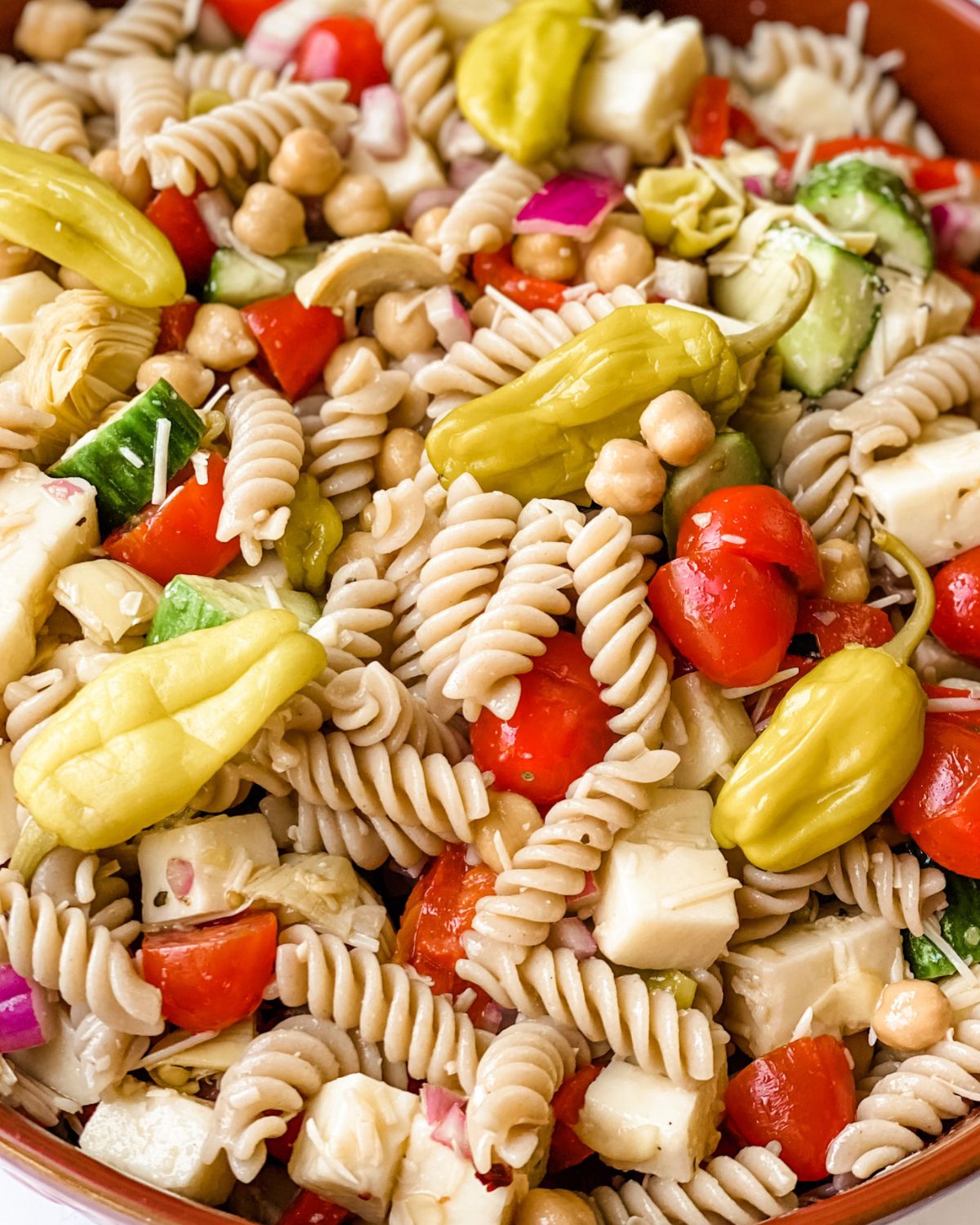 close-up picture of the Italian pasta salad.