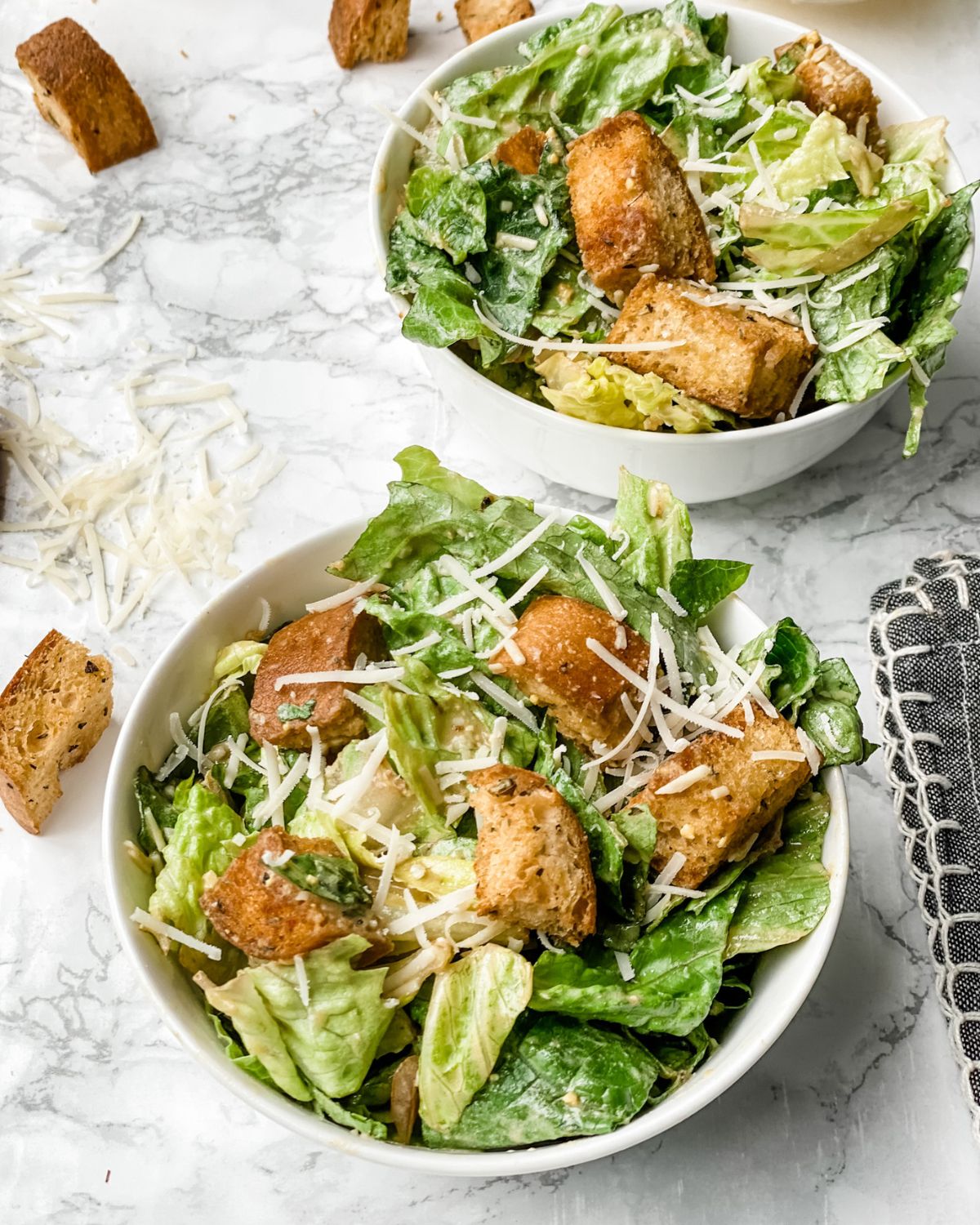 gluten free caesar salad with homemade croutons.