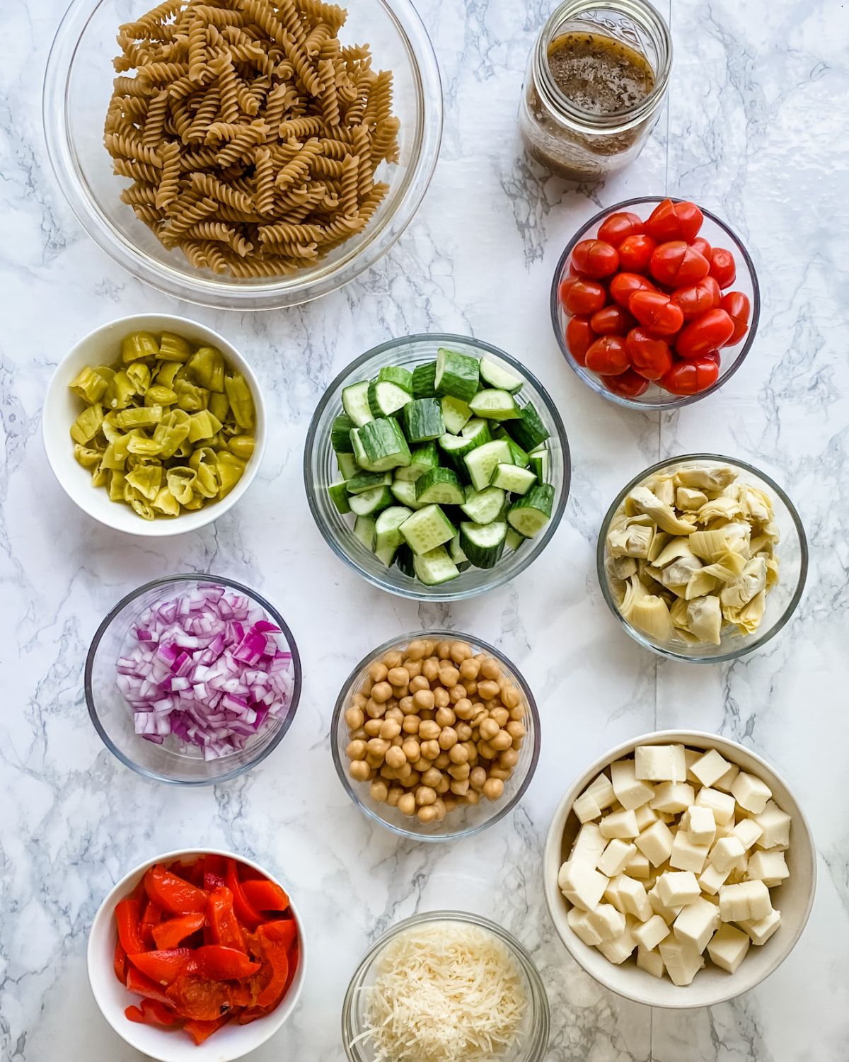 ingredients to make gluten free pasta salad.