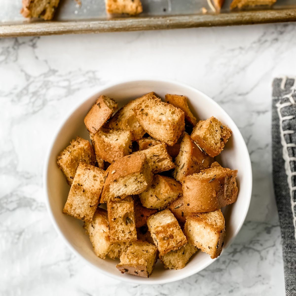 gluten free croutons in a bowl.