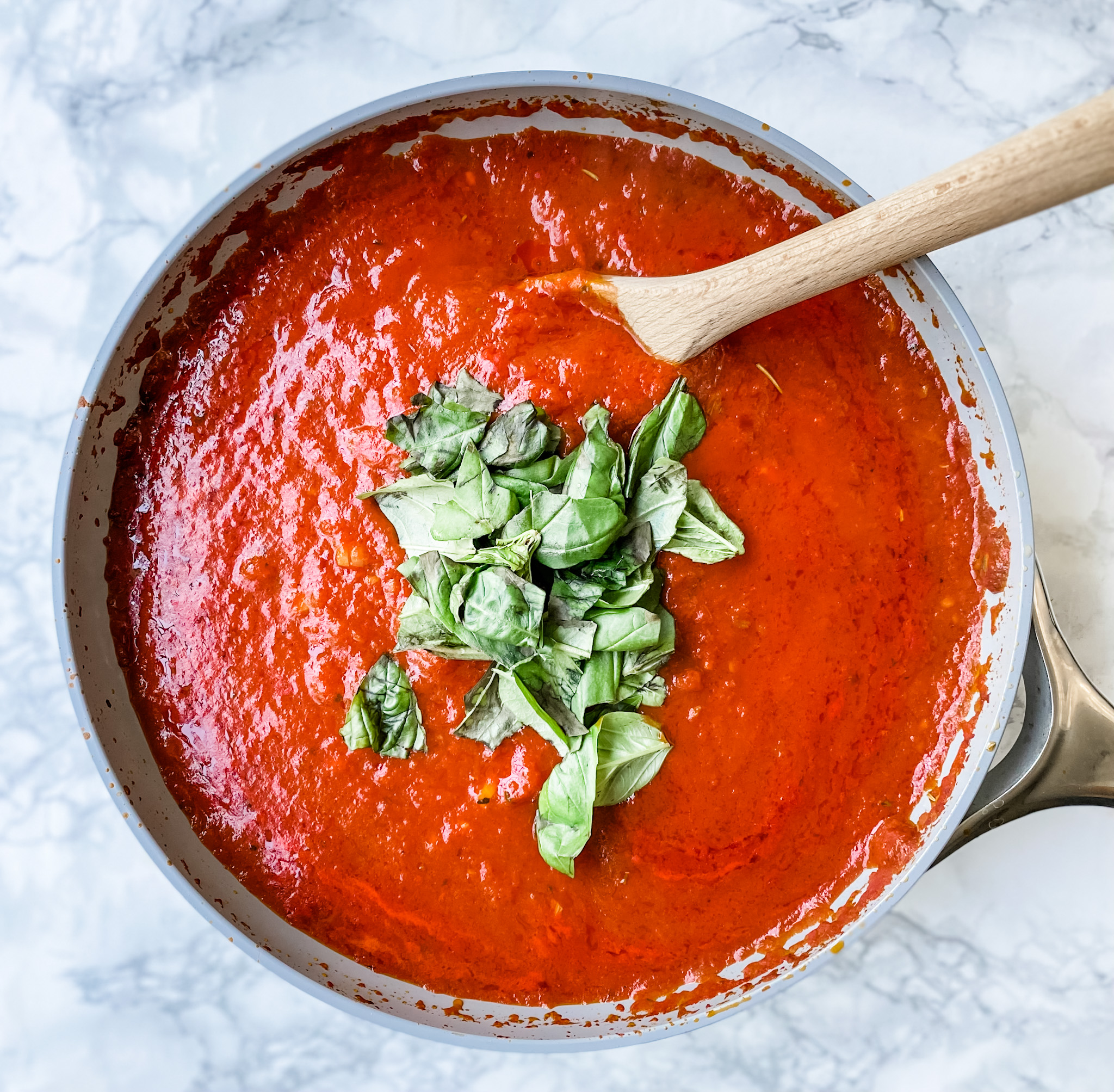 add fresh basil into the sauce.