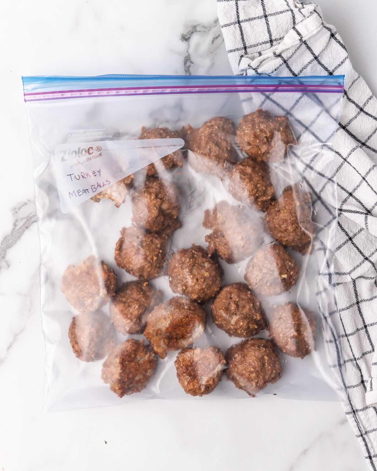 turkey meatballs in a freezer bag.