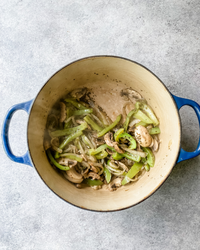 veggies cooked in a pan.