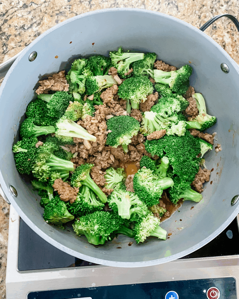 add broccoli into the pan.