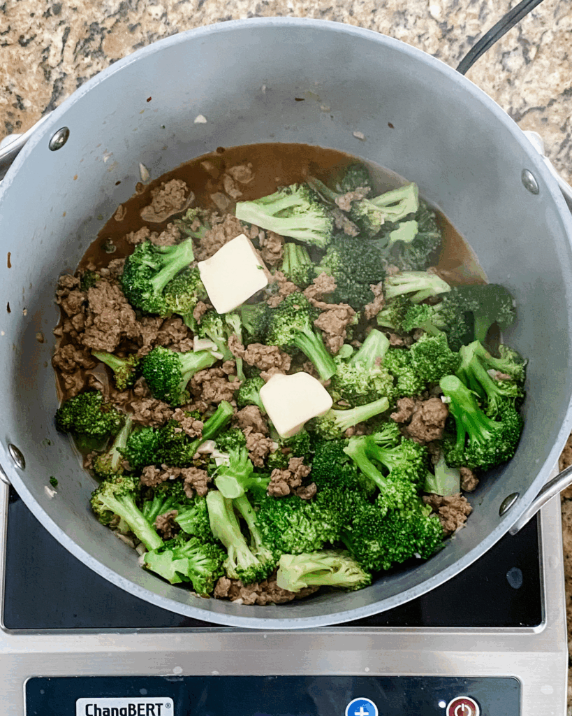 add butter into the pan with the broccoli.
